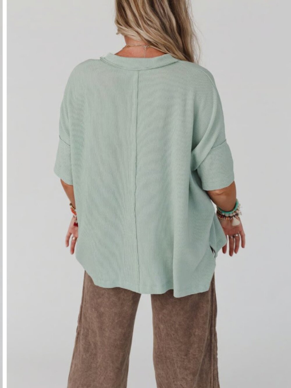 Three Bird Nest, M, The Nest On The Go V Neck Ribbed Essential Tee, Sage, NWOT - Picture 4 of 7